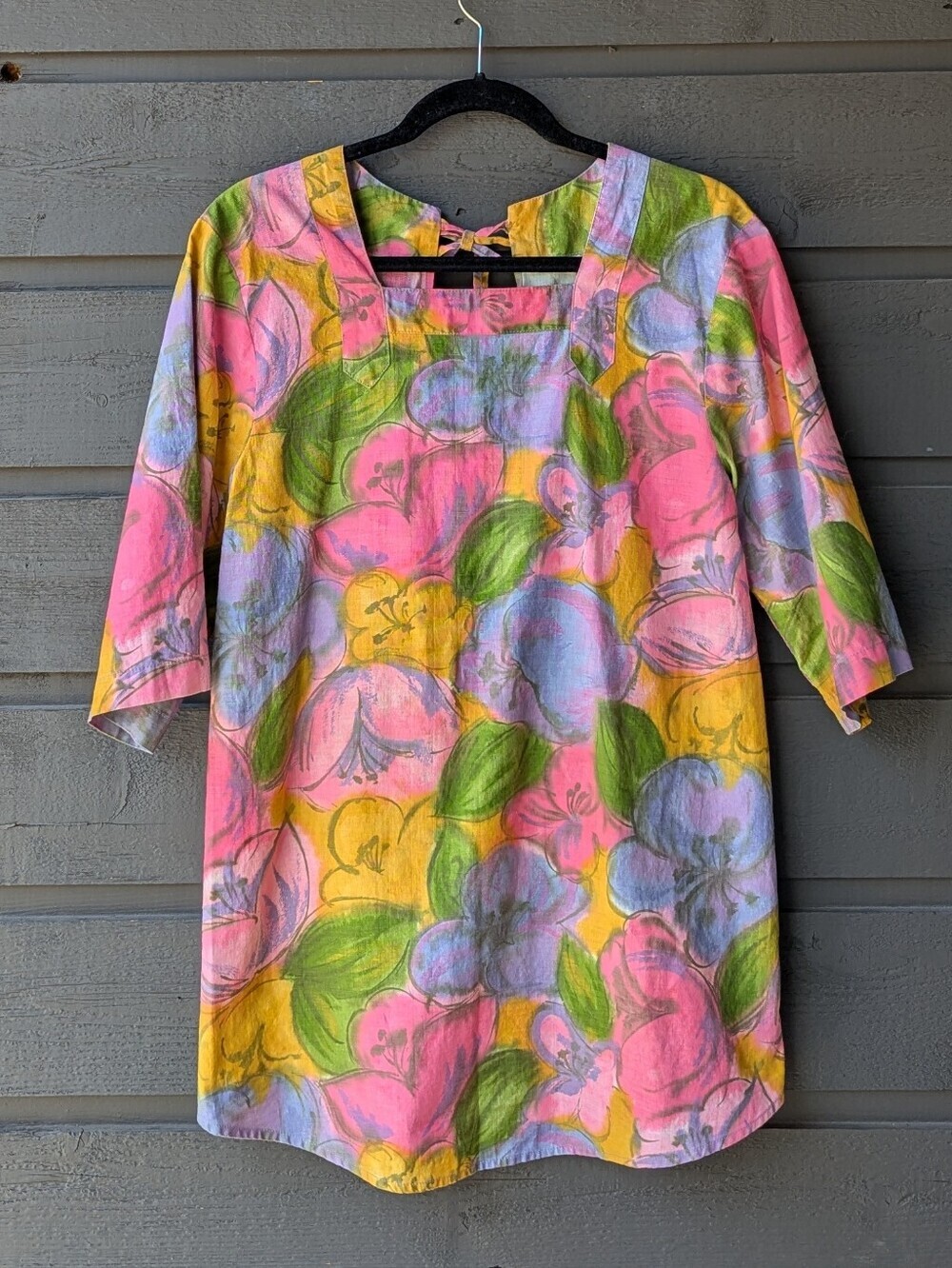 Handmade 60s 70s Psychedelic Abstract Floral Artist Smock Hippie Watercolor